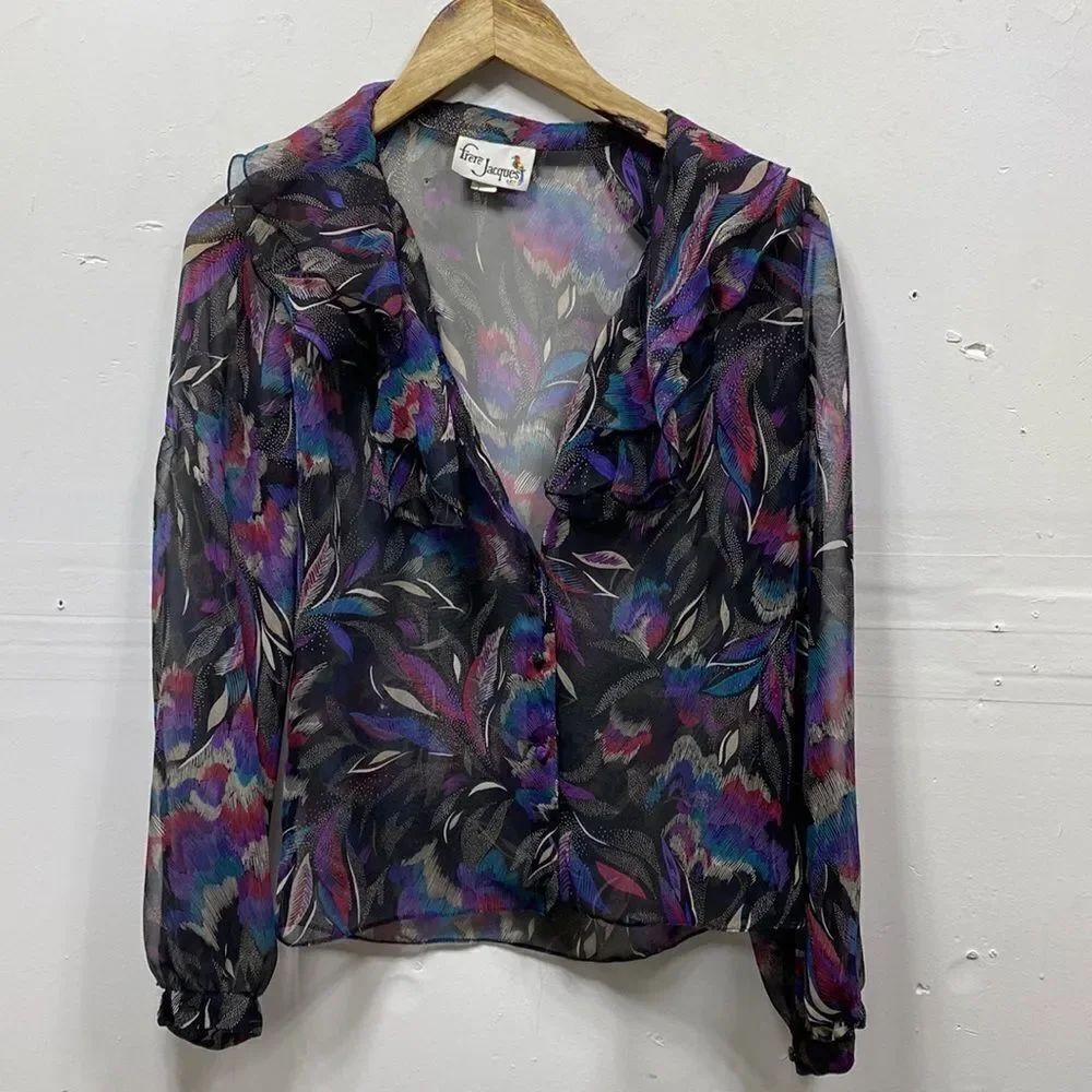 Vintage Frere Jacques Sheer V Neck Blouse Size 6